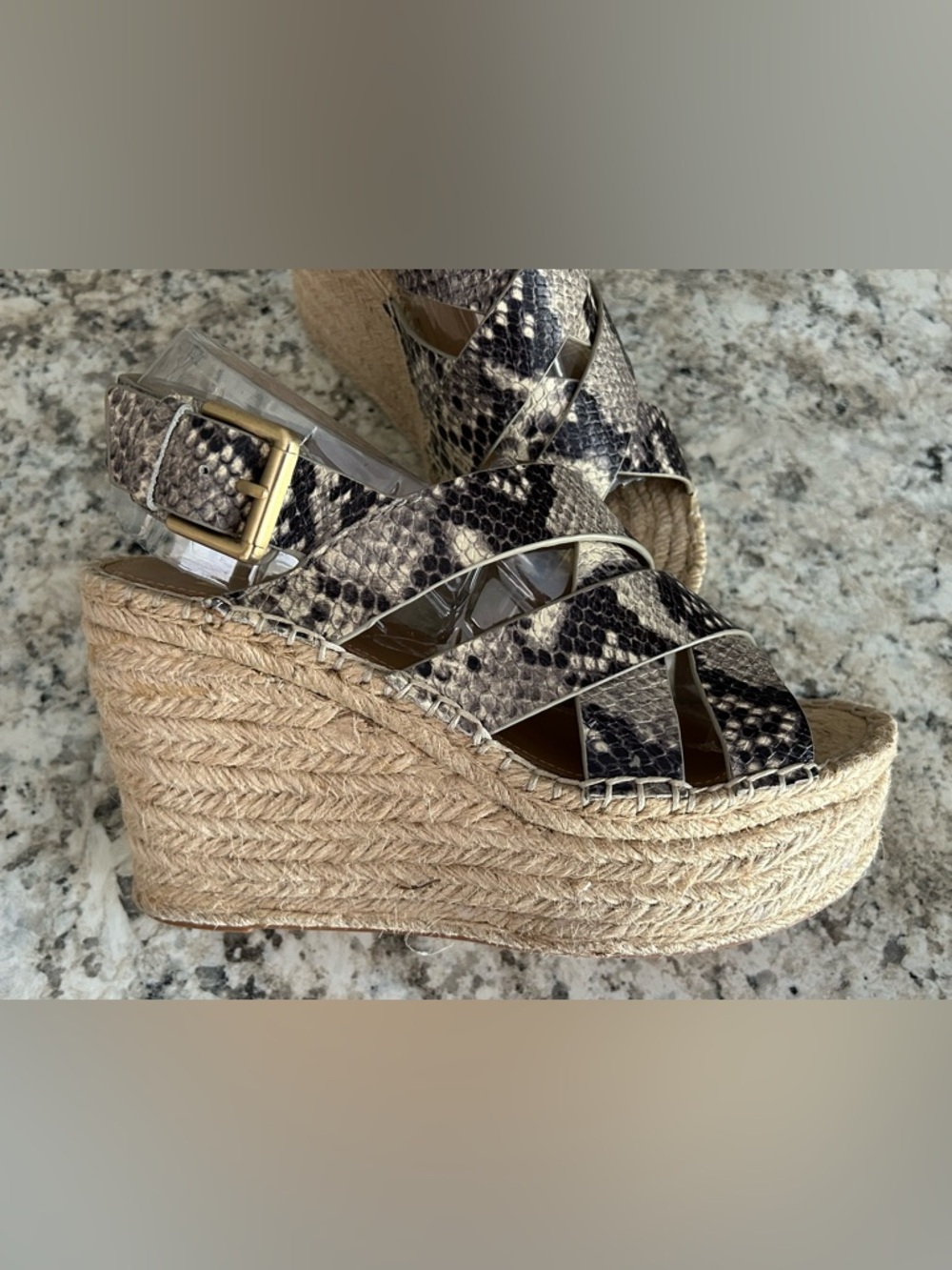 Marc Fisher Platform Espadrille Wedge Leather Snakeskin Sandals Size 6 - Picture 10 of 14